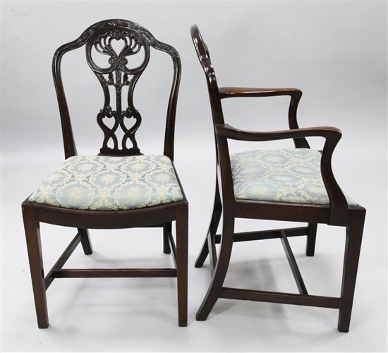A set of six Edwardian Hepplewhite style mahogany dining chairs,